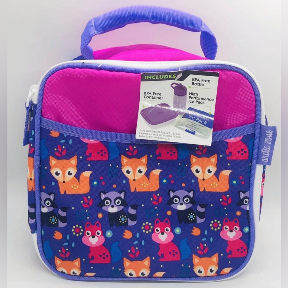 Arctic Zone Lunch Bag w/ Purple BPA-Free Bottle & Food Container, Woodland Theme